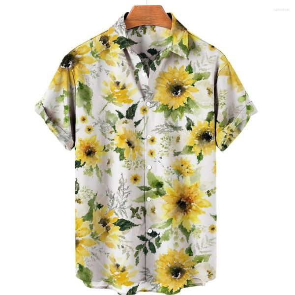 Camisas informales para hombre Awaiian Plant Flower Oversized Beach Holiday Camisa de manga corta para hombre Estampado 3d Chaqueta suelta con cuello redondo Verano 2023