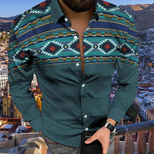 Camisas casuales para hombres Azteca Geométrica Tops para hombre Impresión digital 3D Arte Moda Camisa Camisa de vestir social Retro