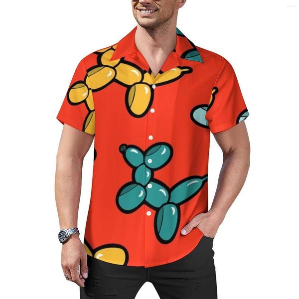 Camisas casuales para hombres Balloon Animal Dogs Funny Balloons Camiseta de playa impresa Bloses de novedad hawaianas Hombres impresos Big Tamaño 3xl 4xl