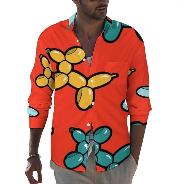 Camisas informales para hombre, camisa con globo para perro y Animal, blusas holgadas de manga larga estilo callejero, ropa estampada de otoño de talla grande