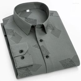Chemises décontractées pour hommes Chemise en fibre de bambou Impression extensible douce Coupe régulière Homme d'affaires Robe Bureau Été Hauts sans fer