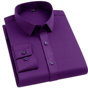 Chemises décontractées pour hommes BAMBOOPLE Chemises de bureau sans repassage pour hommes Dernières affaires douces anti-rides sans poche Smart Causal Purple Slim Fit AEchoice 230314