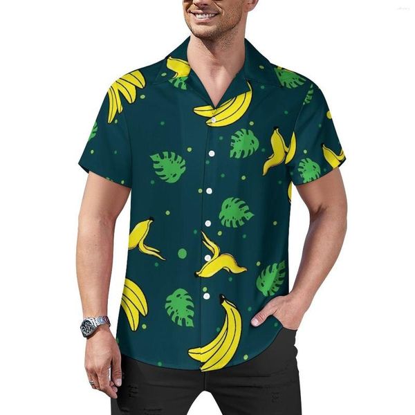 Chemises décontractées pour hommes Chemise de plage à imprimé banane Feuilles vertes Homme hawaïen Blouses drôles à manches courtes Top graphique Plus Taille