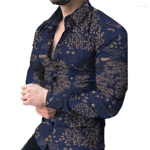 Chemises décontractées pour hommes Baroque pour hommes 3D à manches longues chemise sociale de luxe col en v hauts surdimensionnés t-shirts Homme vêtements