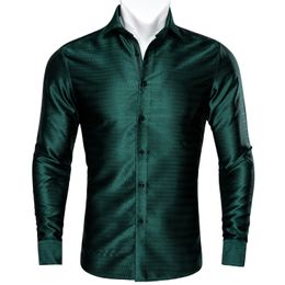 Chemises décontractées pour hommes Barry.Wang luxe vert solide chemises en soie hommes à manches longues décontracté fleur chemises pour hommes Designer Fit chemise habillée BY-0055 230516