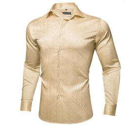 Camisas casuais masculinas Barry.Wang Masculina Seda Champanhe Manga comprida Gola virada para baixo Fit noivo casamento Designer de negócios CY-550