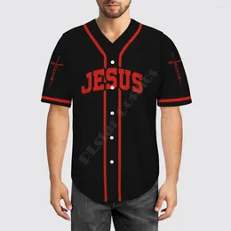 Chemises décontractées pour hommes Baseball Jersey Beach Summer Jesus 3D All Over Imprimé Chemise pour hommes Hip Hop Tops noirs 06