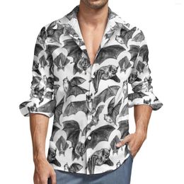 Mannen Casual Shirts Vleermuis Patroon Man Spooky Vliegende Vleermuizen Shirt Lange Mouw Mode Y2K Blouses Lente Bedrukte Kleding Big Size 3XL 4XL