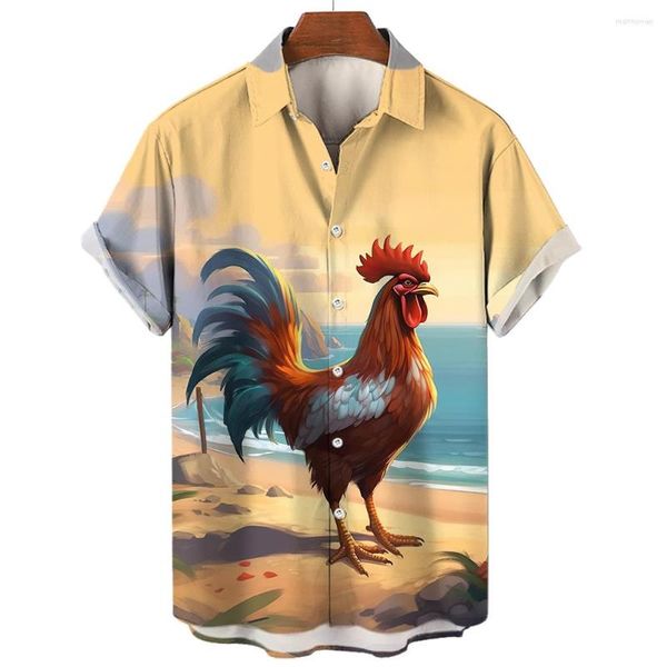 Chemises décontractées pour hommes plage poulet imprimé à manches courtes chemise d'été Harajuku hauts surdimensionnés vêtements quotidiens t-shirts hawaïens