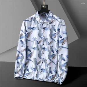 Chemises décontractées pour hommes Beach Hawaii Manches longues Plus Chemise Plume Imprimer Bouton-Down Mâle Femelle Blanc Noir Vêtements 5XL 6XL 7XL 8XL 10XL