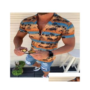 Chemises décontractées pour hommes Plage Hommes Vacances d'été Camisas Para Hombre Cocotier imprimé à manches courtes boutonné hawaïen pour M3XL777 Dhk2P