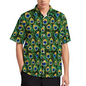 Chemises décontractées pour hommes belle chemise de plage en plumes de paon imprimé animal hawaïen mâle Vintage Blouses à manches courtes Design hauts 3XL 4XL