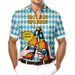 Casual shirts voor heren biertijd afdrukken borstzak Hawaiian LoZenge shirt voor mannen dagelijkse kleding met korte mouwen