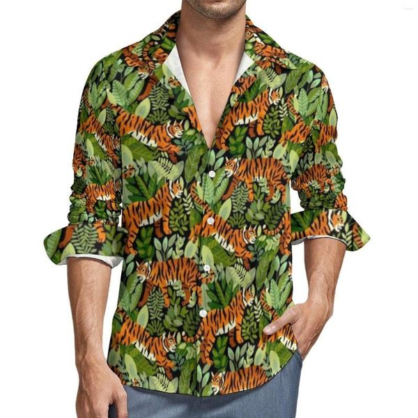 Hommes chemises décontractées tigre du Bengale mâle vert Jungle impression chemise à manches longues mode Harajuku Blouses printemps Design haut 3XL 4XL