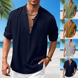 Chemises décontractées pour hommes grandes et hautes à manches longues T pour hommes hommes grande mode confortable col montant plage