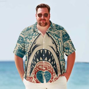 Mannen Casual Shirts Big Tall Haiian Shirt Voor Mannen Vintage Shark Print Zomer Plus Size Korte Mouwen Oversized Kleding Y2kStreetwear L230715