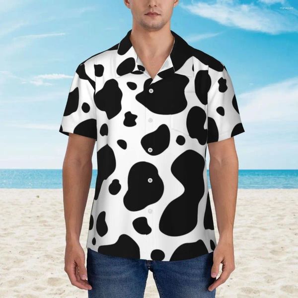 Camisas casuales para hombres Camisa hawaiana con estampado de vaca en blanco y negro Manchas de playa para hombre Blusas de gran tamaño vintage transpirables de manga corta