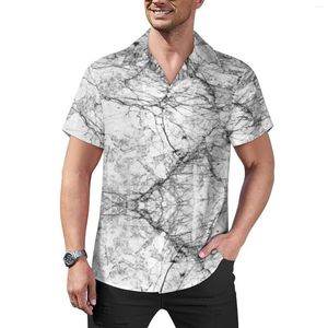 Chemises décontractées pour hommes noir et blanc chemise de plage en marbre naturel moderne Faux Texture marbres hawaïens hommes tendance Blouses haut grande taille