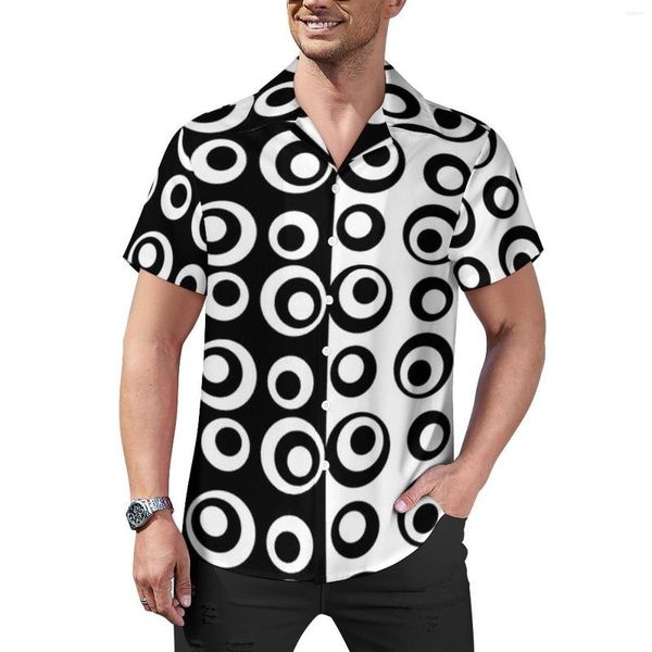 Chemises décontractées pour hommes Chemise de plage à deux tons noir et blanc Mod Love Circles Dots Hawaiian Man Vintage Blouses Short Sleeve Print Clothes