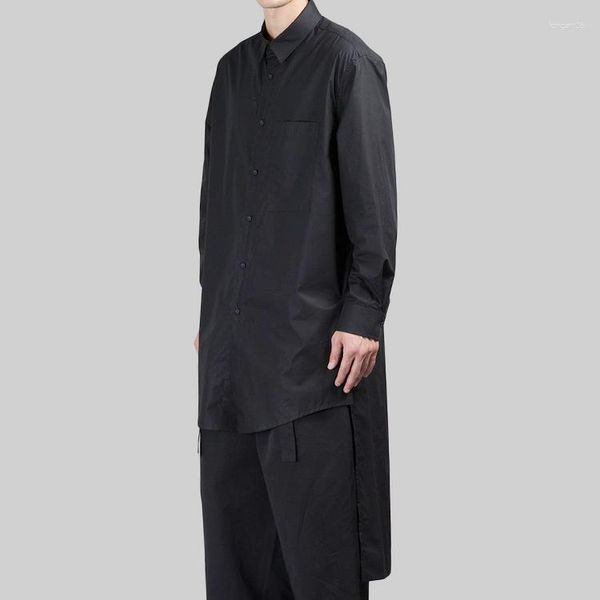 Chemises décontractées pour hommes Noir Asymétrique Avant Court Retour Long Simple Lâche Grande Taille Jeune Coupe-Vent Chemise Design Original