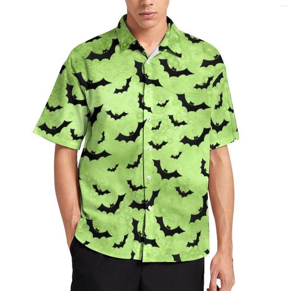 Chemises décontractées pour hommes Chauves-souris noires chemise éparse Halloween chauve-souris impression vacances lâche hawaïen tendance Blouses conception vêtements surdimensionnés