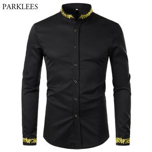 Casual shirts voor heren Zwart goud borduurhemd mannen Spring heren Hirls SHIRTS STAND KRAAK KRAAG UP SHIRTS CHEMISE Homme Camisa Masculina 230207