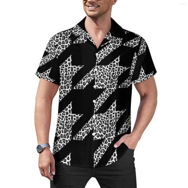 Chemises décontractées pour hommes chemise de plage pied-de-poule noir imprimé guépard hawaïen hommes Cool Blouses à manches courtes vêtements personnalisés grande taille