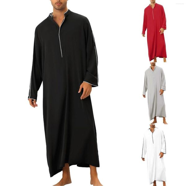 Camisas informales para hombre, ropa islámica negra, longitud de manga larga para hombre, Túnica holgada musulmana de Arabia Saudita, vestido de traje, Kaftan Thobe para