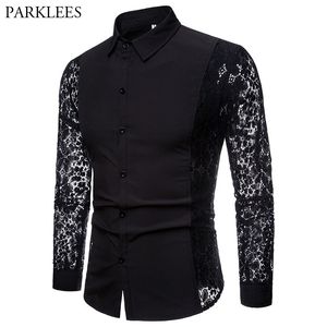 Chemises décontractées pour hommes chemise en dentelle noire hommes automne Slim Fit à manches longues chemises habillées pour hommes discothèque bal mariage chemise Camisas Masculina XXL 230329