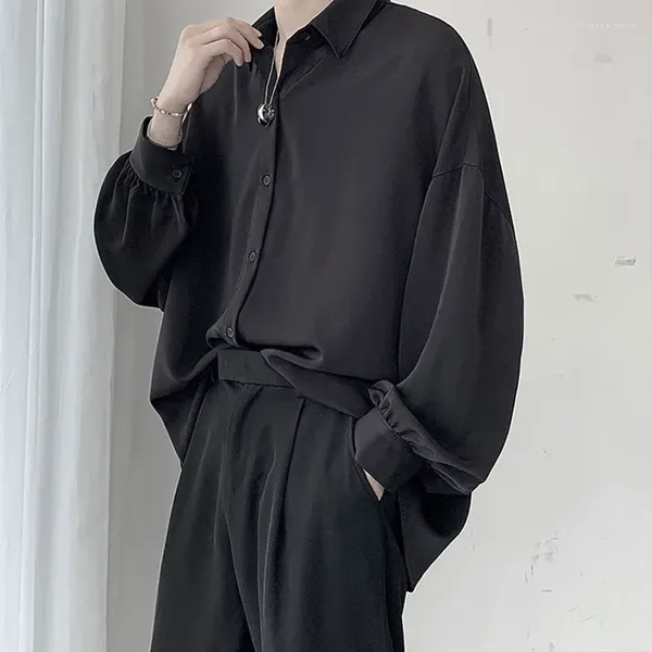Chemises décontractées pour hommes Noir à manches longues Hommes Coréens Blouses confortables Lâche Chemise à simple boutonnage Automne Vêtements d'été 2024