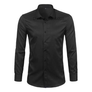 Mannen Casual Shirts Zwart Heren Bamboevezel Shirts Merk Casual Slim Fit Jurk met lange mouwen Strijkvrij Effen Chemise Homme 4XL Z230707