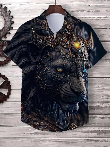 Chemises décontractées pour hommes Chemise noire pour hommes à manches courtes 3D Animal Print Mâle Street Fashion Vêtements Blouses d'été