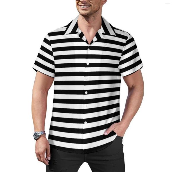 Chemises décontractées pour hommes chemise à rayures noires motif à rayures horizontales plage ample été Y2K Blouses à manches courtes graphique hauts surdimensionnés