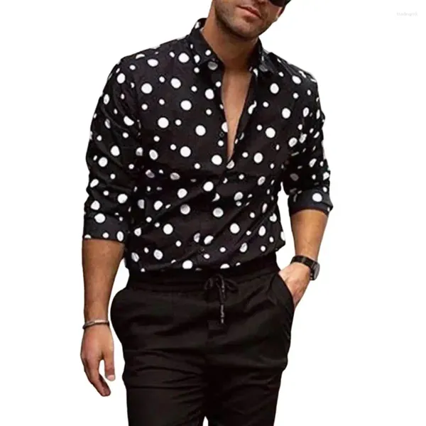 Camisas casuales para hombres Camisa de hombre de punto blanco negro Mangas largas de un solo pecho suelto masculino cuello vuelto clásico para citas