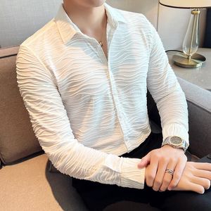 Hommes chemises décontractées noir/blanc mode vague motif à manches longues chemise de smoking pour hommes vêtements 2023 Slim Fit robe formelle homme automne