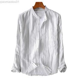 Heren Casual Shirts Blouse Heren Shirt S~2XL Ademend Casual Losse Kraag Comfortabele Overhemden Opa Lange Mouw L230721
