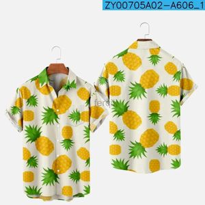 Casual shirts voor heren blouses 3D print fruit ananas shirt man mode korte mouwen korte mouwen knop rapel streetwear oversized strandkleding 24416