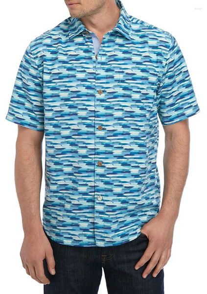 Chemises décontractées pour hommes Blouses Blue Silk Print Manches courtes Amérique Plus Big Taille Hommes Chemise Hawaiian Beach Vacances 2XLB 3XLT 5XLB