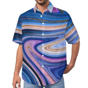 Chemises décontractées pour hommes chemise de vacances en marbre bleu et or imprimé coloré hawaïen hommes Y2K Blouses à manches courtes Design hauts grande taille 4XL