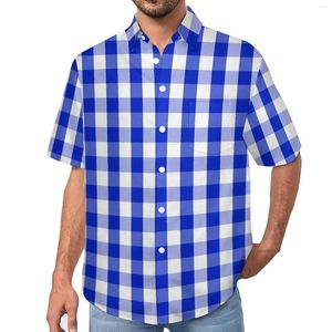 Chemises décontractées pour hommes Chemise de plage vichy bleue et blanche à carreaux à carreaux carrés Hawaii Mâle Blouses à la mode à manches courtes Top graphique 3XL 4XL