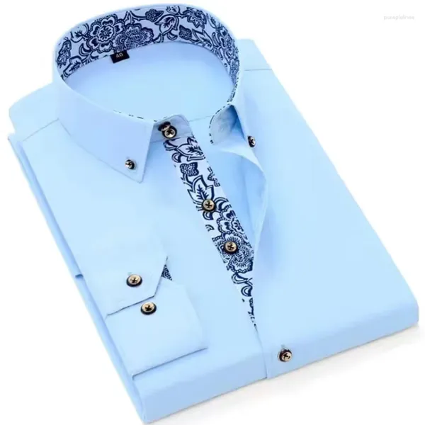 Camisas casuales para hombres de la camisa de collar de porcelana azul y blanco