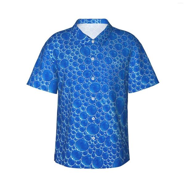 Camisas casuales para hombres burbujas azules para hombres con manga corta hawaianas botones de playa tropical floral