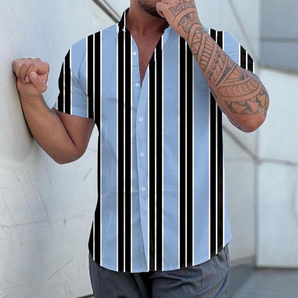 Camisas informales para hombre, camisa azul con botones, ropa de playa para hombre, manga corta, primavera, poliéster, Spandex, camisas de manga larga para hombre