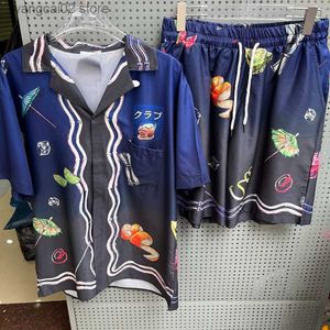 Casual overhemden voor heren Blauw Casablanca-overhemd Wijnglas bedrukt vest met korte mouwen Causaal los vakantie Hawaiiaans overhemd voor heren Dames T230602