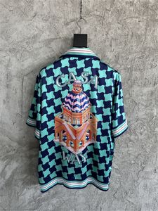 Chemises décontractées pour hommes Blue check Casablanca Chemise en soie Castle Printing Streetwear Hommes Femmes Manches courtes Hawaii Beach Shirts gym 230621