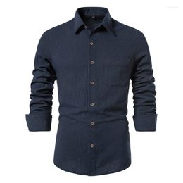 Casual shirts voor heren blauw katoenen linnen shirt voor mannen lange mouwen