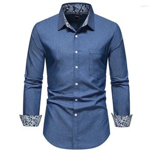 Casual shirts voor heren Blue Denim Button Up Shirt Men Chemise Homme 2024 Brand Slim Fit lange mouwen Mens Dress Business Work With Pocket