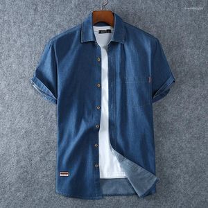 Chemises décontractées pour hommes en denim bleu jean Summer Summer High Quality Men Cotton Light Plus taille L-8XL