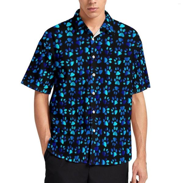 Chemises décontractées pour hommes bleu pattes de chien chemise ample hommes vacances mignon imprimé Animal Hawaii personnalisé à manches courtes rétro surdimensionné Blouses