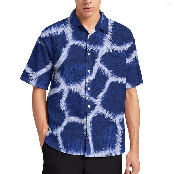 Camisas casuales para hombres camisa de piel de jirafa azul playa estampada de animales flojo holgazanería